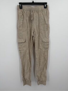 Nicole Miller NY Linen Cargo Joggers Tan Size S 🤎
